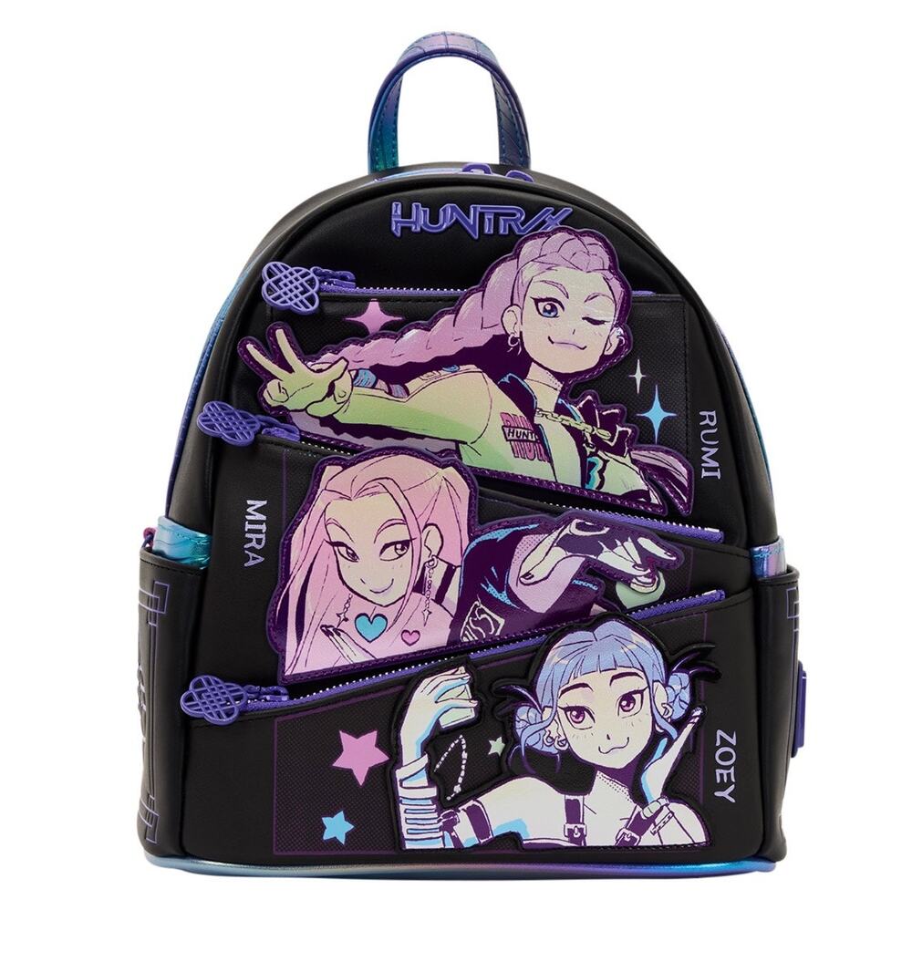 Loungefly K-pop Demon Hunters HUNTR/X Trio Pocket Mini Backpack and Bag Charm